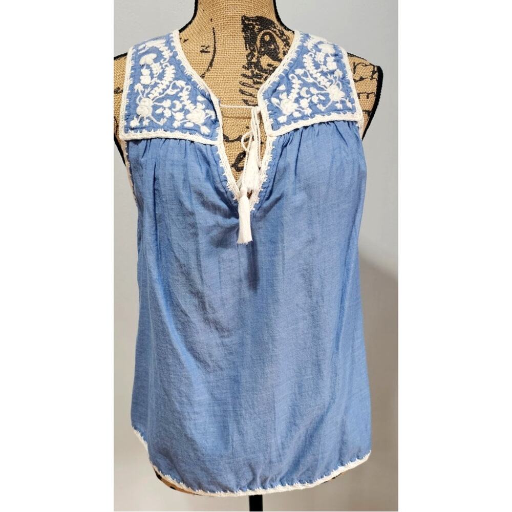 Joie Gavriel Embroidered Crochet Tassel Tank Top Blue Boho Sz M New NWT